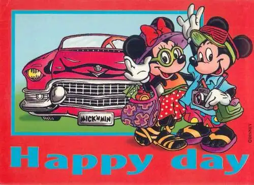 Comic humour Postcard Mickey Mouse & Minnie Mouse Happy Day fantasy drawing