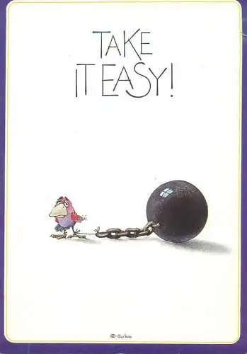 Comic humour Postcard bird with cannonball Roger Blachon illustration "Take it easy"