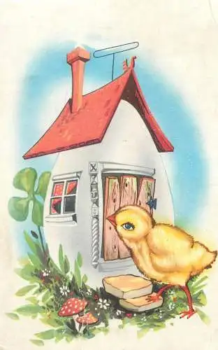 Easter greetings Postcard chicken house mushroom