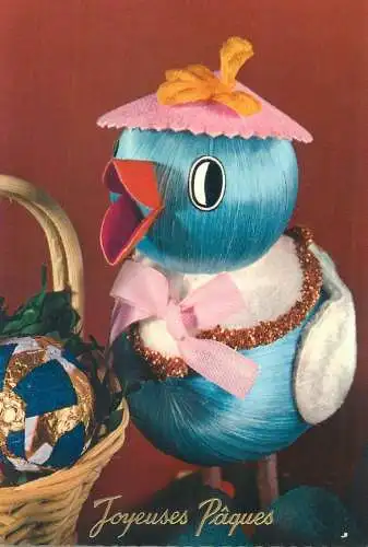 Easter greetings Postcard pencilled eggs basket and duck toys detail view