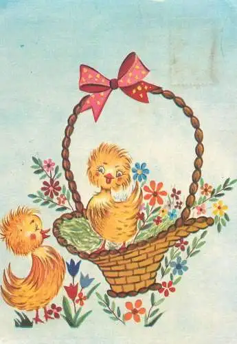 Easter greetings Postcard ducks flower basket