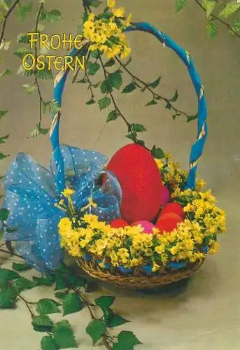 Easter greetings Postcard Frohe Ostern painted eggs basket