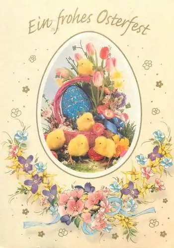 Easter greetings Postcard Ein Frohes Osterfest chicken and pencilled eggs basket