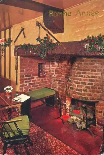 Postcard Winter Holidays greetings Bonne Annee fireplace detail aspect