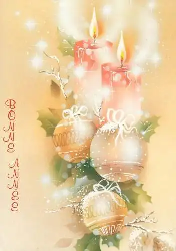 Post card Winter Holidays Bonne Annee greetings globes Christmas ornament decoration