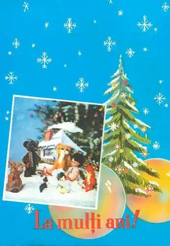 picture-in-picture Post card Winter Holidays greetings fir tree miniature toys