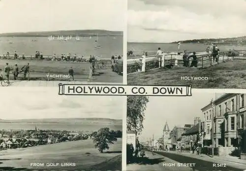 Postcard United Kingdom England Holywood CO. Down multi view sailboat