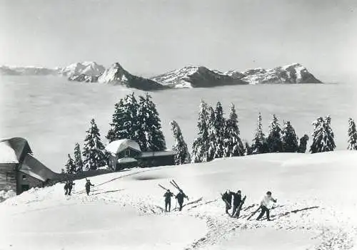 Postcard Switzerland mountain winter scene Seilbahn-Stubli Rotenfluh Pilatus und Rigikette