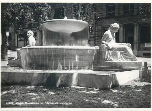Postcard Switzerland ZH Zurich Brunnen an der Rami-Waldmannstrasse fountain