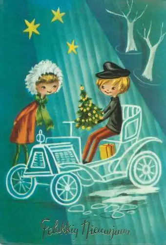 Postcard Winter Holidays greetings children drawing illustration