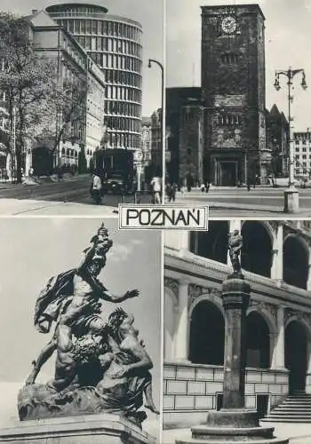 Postcard Poland Poznan clocktower statue