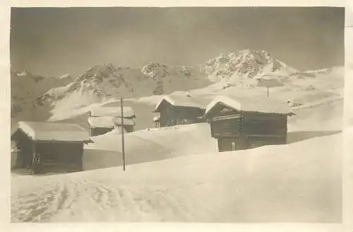 Postcard Switzerland place to identify winter mountain scene chalet
