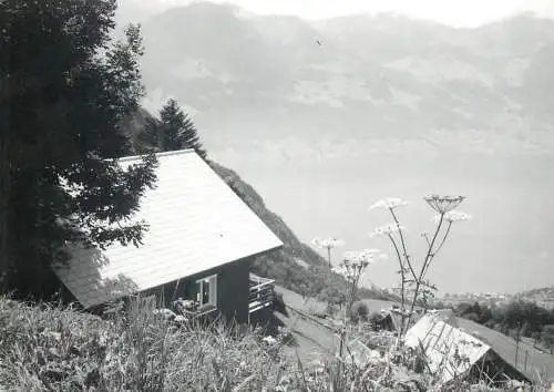 Postcard Switzerland place to identify chalet mountain scene