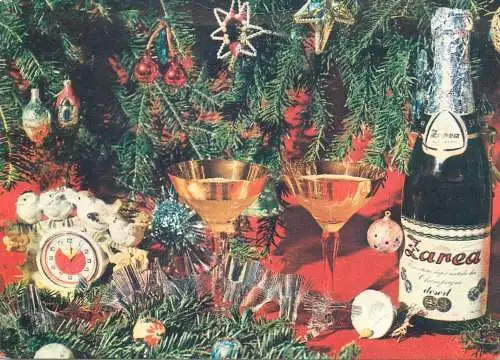 Postcard Romania Christmas New year greetings card Zarea champahne