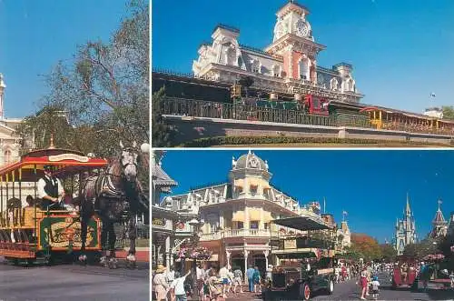 Postcard USA Anaheim, California Disneyland multi view Mickey and Minnie train 1991