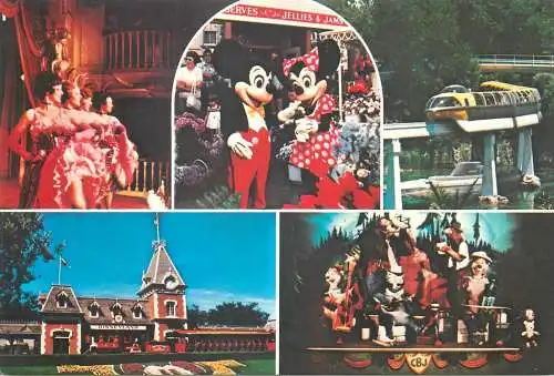 Postcard USA Anaheim, California Disneyland multi view Mickey and Minnie train