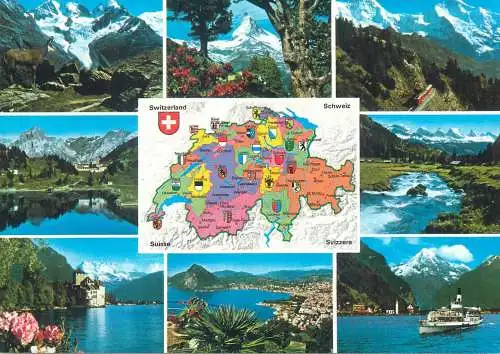 Postcard Switzerland multi view map