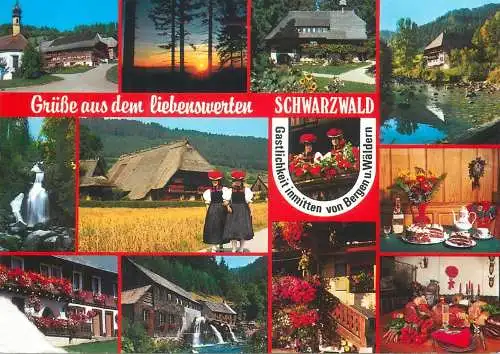 Postcard Germany Schwarzwald multi view traditional costume
