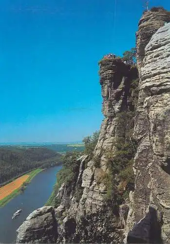 Postcard Germany Bastei 1990 river and cliff