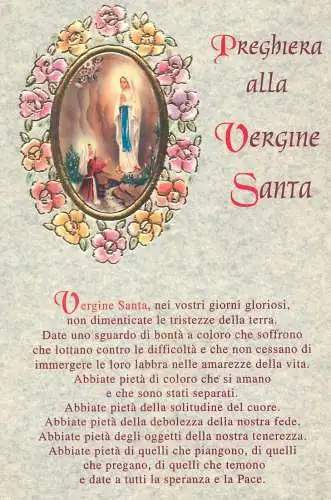 Postcard religious scene France Lourdes preghiera alla Vergine Santa 1999