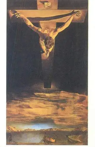 Postcard religious scene Jesus on a cross Salvador Dali Keresztes Szent Janos Krisztusa