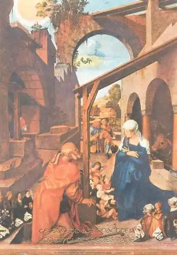Postcard religious scene Austria Die Geburt Albrecht Durer Mittelteil des Paumgartner Altars
