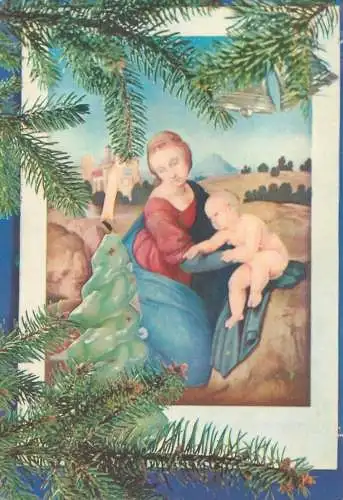 Postcard religious scene Hungary New Year Jesus and nativity scene Mary