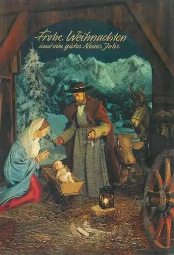 Postcard religious scene Germany New Year Jesus and nativity scene Mary and magus