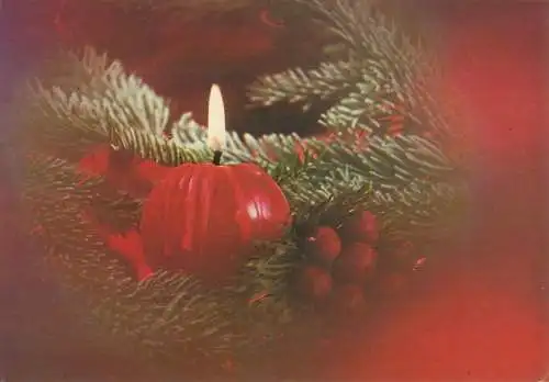 Winter Holidays greetings Christmas Post card globe-shaped lit candle detail view