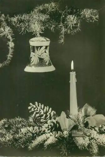 Christmas decorative ornament Winter Holidays greetings Post card lit candle bell