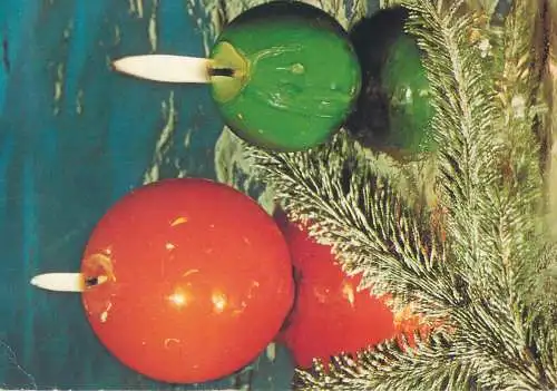 Winter Holidays greetings Christmas Postcard globe-shaped lit candles