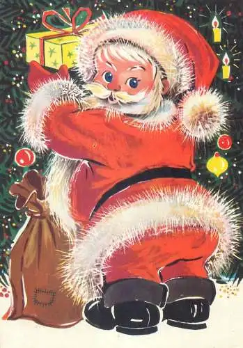 Winter Holidays greetings Postcard Santa Claus children illustration