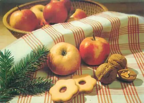 Winter Holidays greetings Christmas Postcard apples nuts cookies Pavel Canda photo