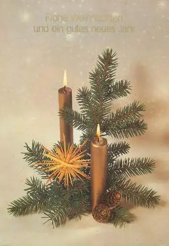Winter Holidays greetings Postcard lit candles acorns Christmas ornament