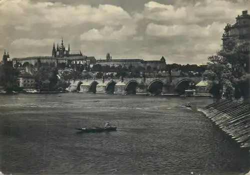 Postcard Czech Republic Prague castle and Charles bridge 1961