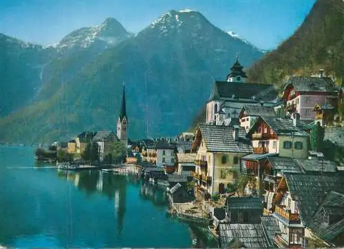 Postcard Austria Hallstatt coast scene