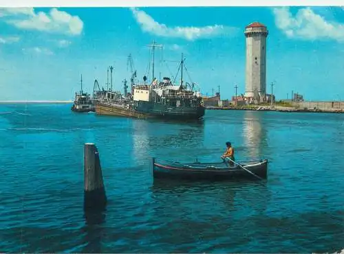 Postcard Italy Livorno torre del Marzocco lightouse tower fishing boat