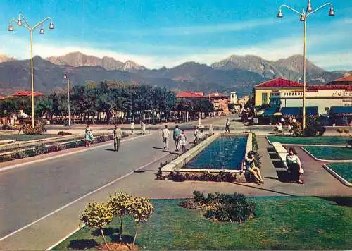 Postcard Italy Forte del Marmi terrace and Alpes mountains