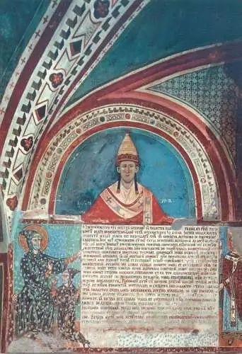 Postcard Italy Subiaco Sacro Speco church interior Pope Innocent III and St Benedict