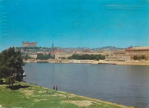 Postcard Slovakia Bratislava river and ship