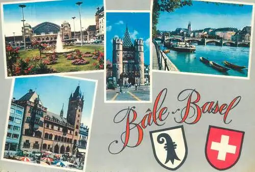 Postcard Switzerland Basel multi view 1967