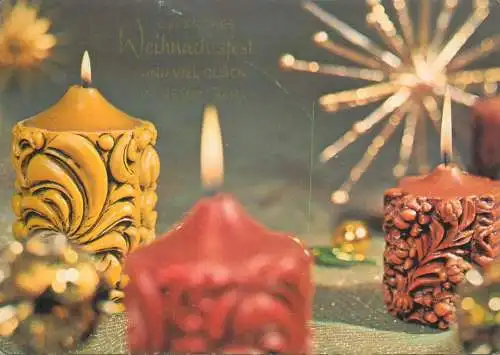 Winter Holidays greetings lit burning candles Postcard