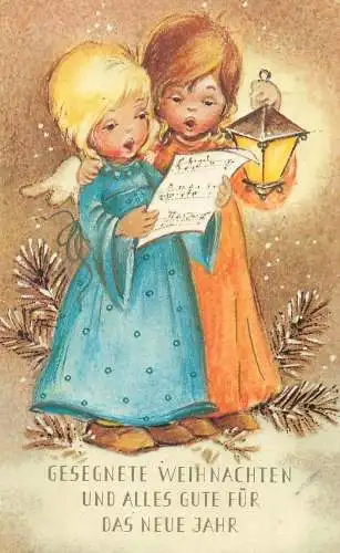 Winter Holidays greetings New Year Postcard singing angels