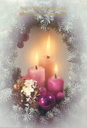 Winter Holidays greetings Postcard lit burning candles Christmas decorative ornament