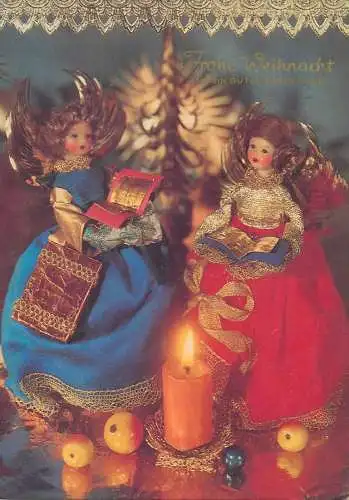 Winter Holidays greetings Postcard miniature angels decorative ornament lit candle