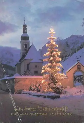 Winter Holidays greetings Postcard snow-covered fir tree church winter scenery