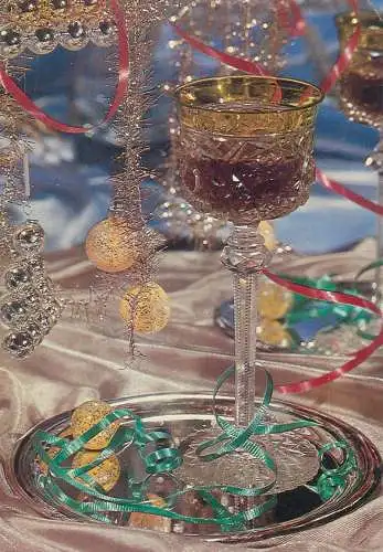 Winter Holidays greetings Postcard champagne glasses and decorative ornaments