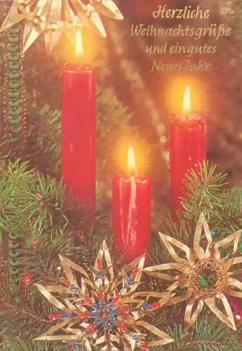 Winter Holidays greetings Postcard lit candles stars Christmas decorative ornaments