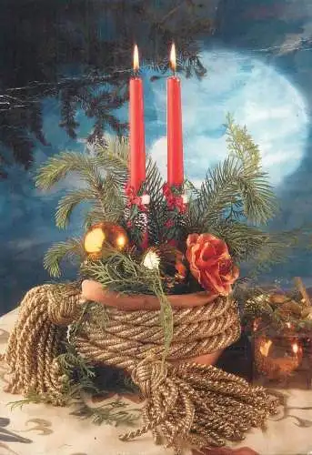 Winter Holidays greetings Postcard lit candles decorative ornament detail aspect