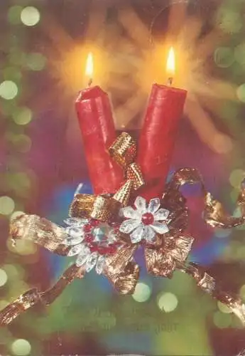 Winter Holidays greetings Post card lit burning candles ornament decoration